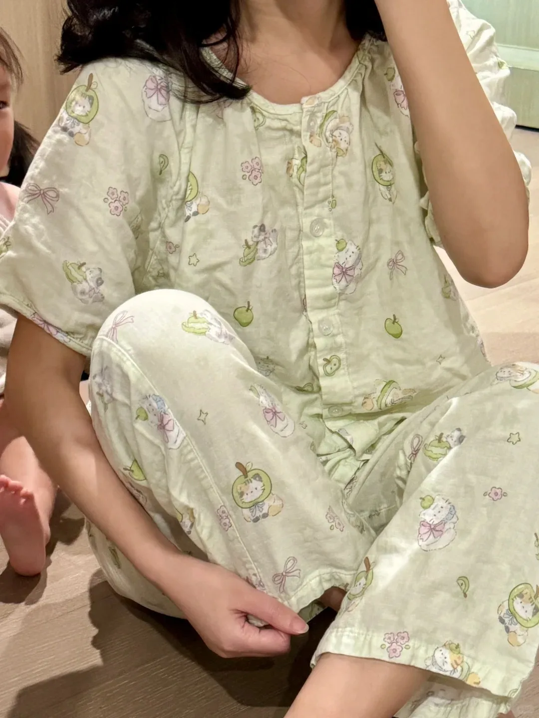 

Pure Cotton Baby Sleepwear Short Sleeve Home Clothes Set for Women Double Layer Gauze Summer New Style Cute Cartoon Design