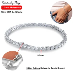 Serenity 3.5mm Moissanite Tennis Bracelet For Women Man 100% S925 Sterling Silver Plated 18K Spring Hidden Lock Hand Chain GRA