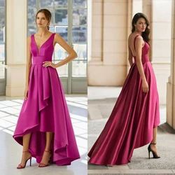 Customized Long Fuchsia V-Neck Mother of the Brides Dresses A-Line Hi-Lo Pleated Asymmetrical Length Godmother Dress for Women