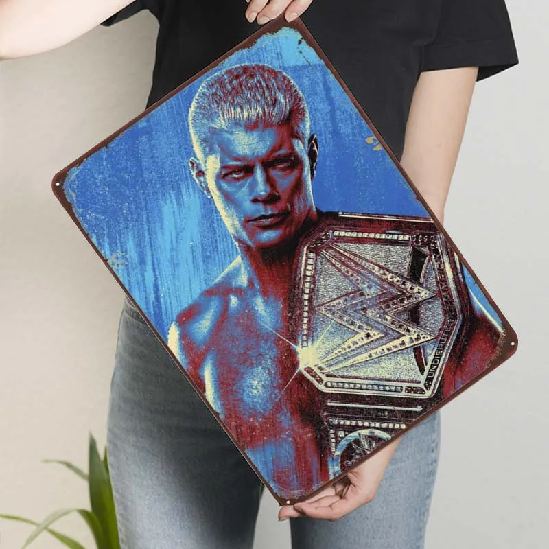 Cody Rhodes W-WWE Champ Metal Sign Sports Poster Gamer Room Decoration Man Retro Tinplate Sign Plaque for Wall Art Decoration