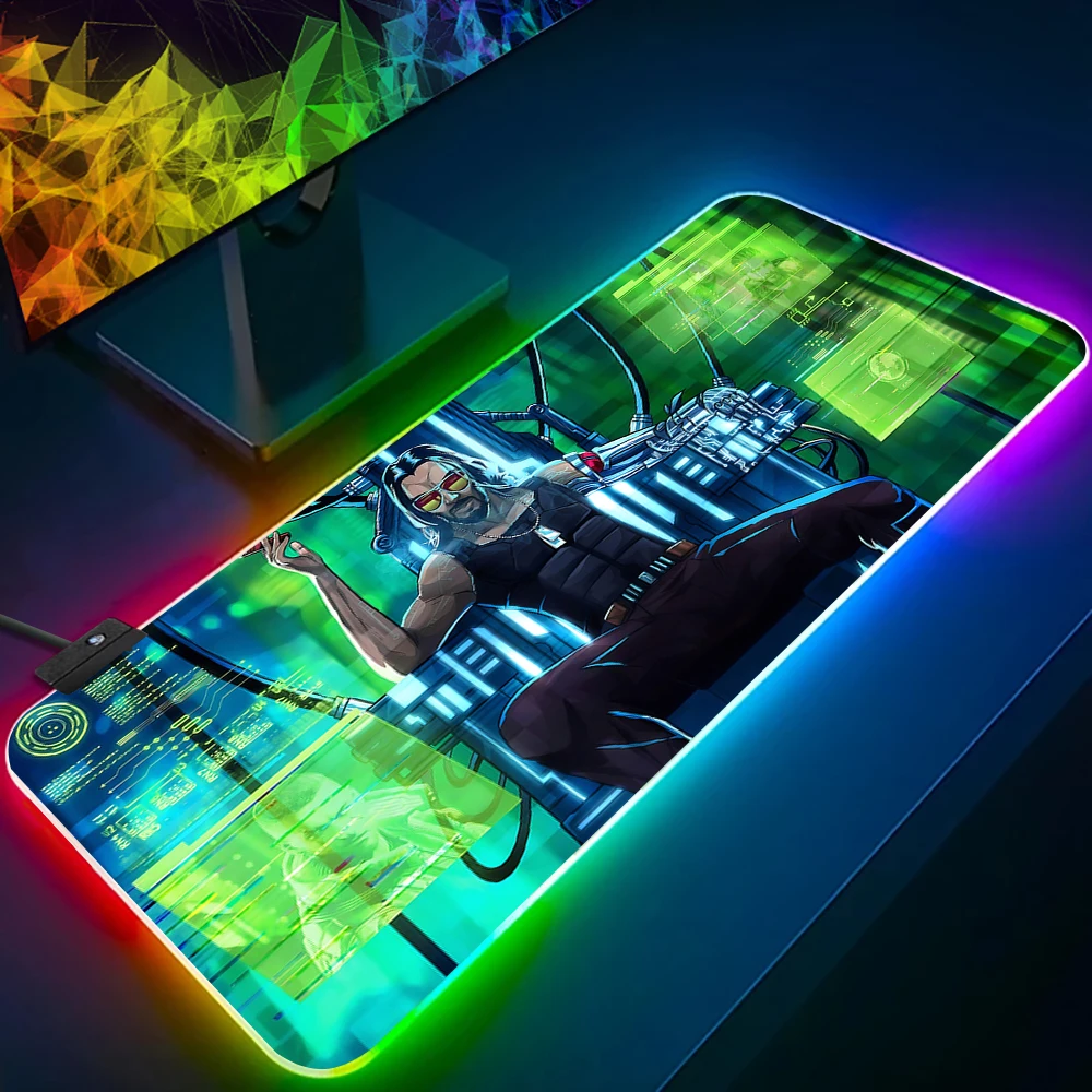 Imagem -03 - Cyberpunks Rgb Led Glowing Mouse Pad Teclado pc Gamer Mousepad Borracha Gaming Computer Mausepad C-cyberpunks