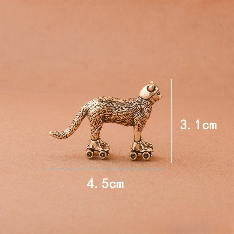 Brass Craft Retro Antiqued Skiing Cat Ornament Living Room Desk Tea Pet Home Decoration Accessory Unique Copper Animal Figurines