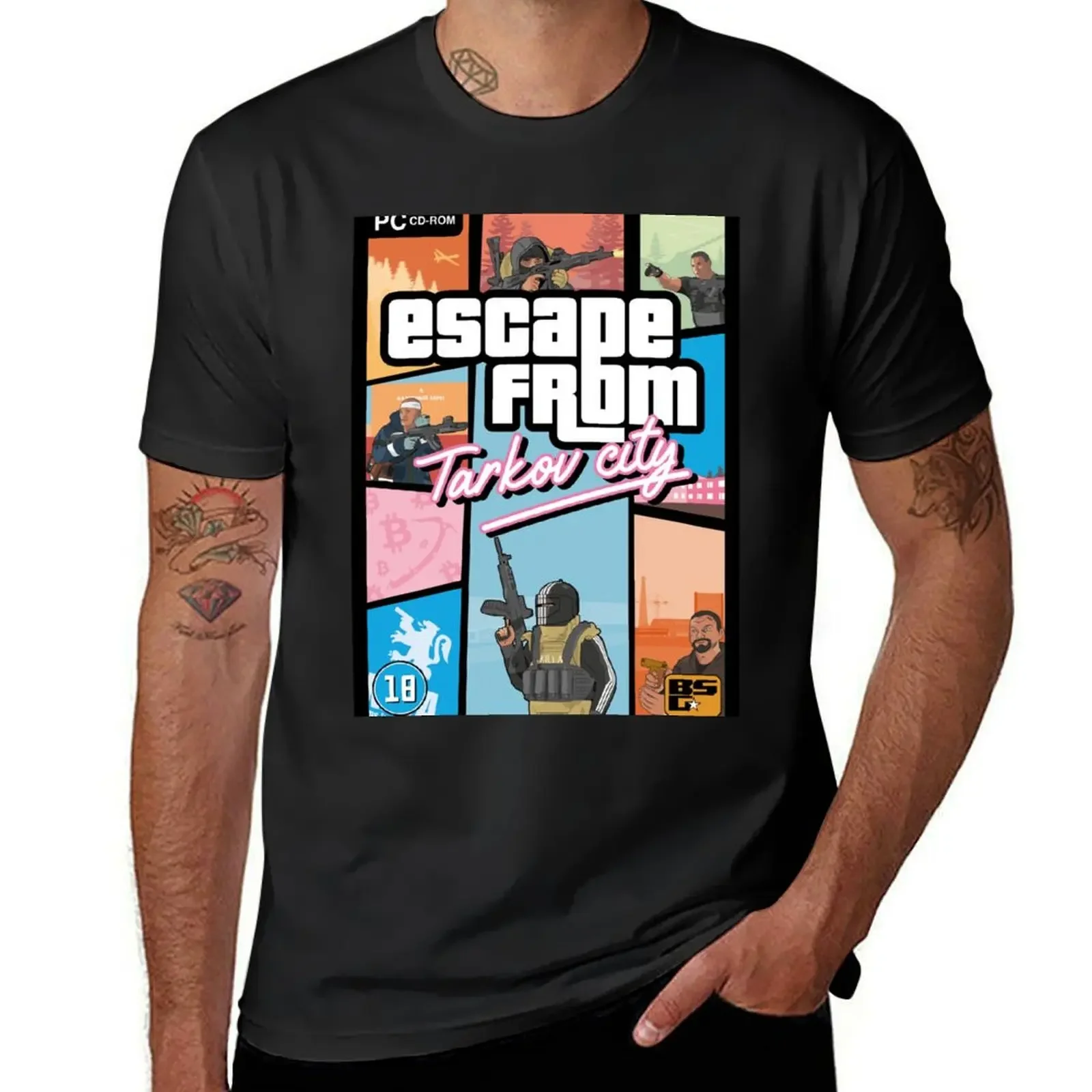 

Escape from Tarkov - GTA Vice City Style T-Shirt blue archive oversizeds mens graphic t-shirts hip hop