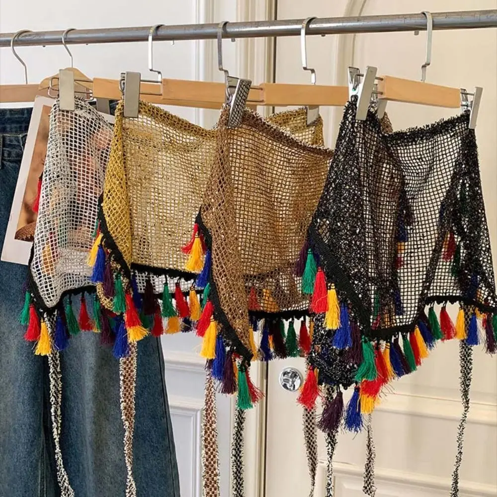 Mini Skirt Hollow Fringed Hip Panel Retro Versatile Decor Apron Wrap Skirt Ethnic Style Butt Curtain for Women Dress Accessories