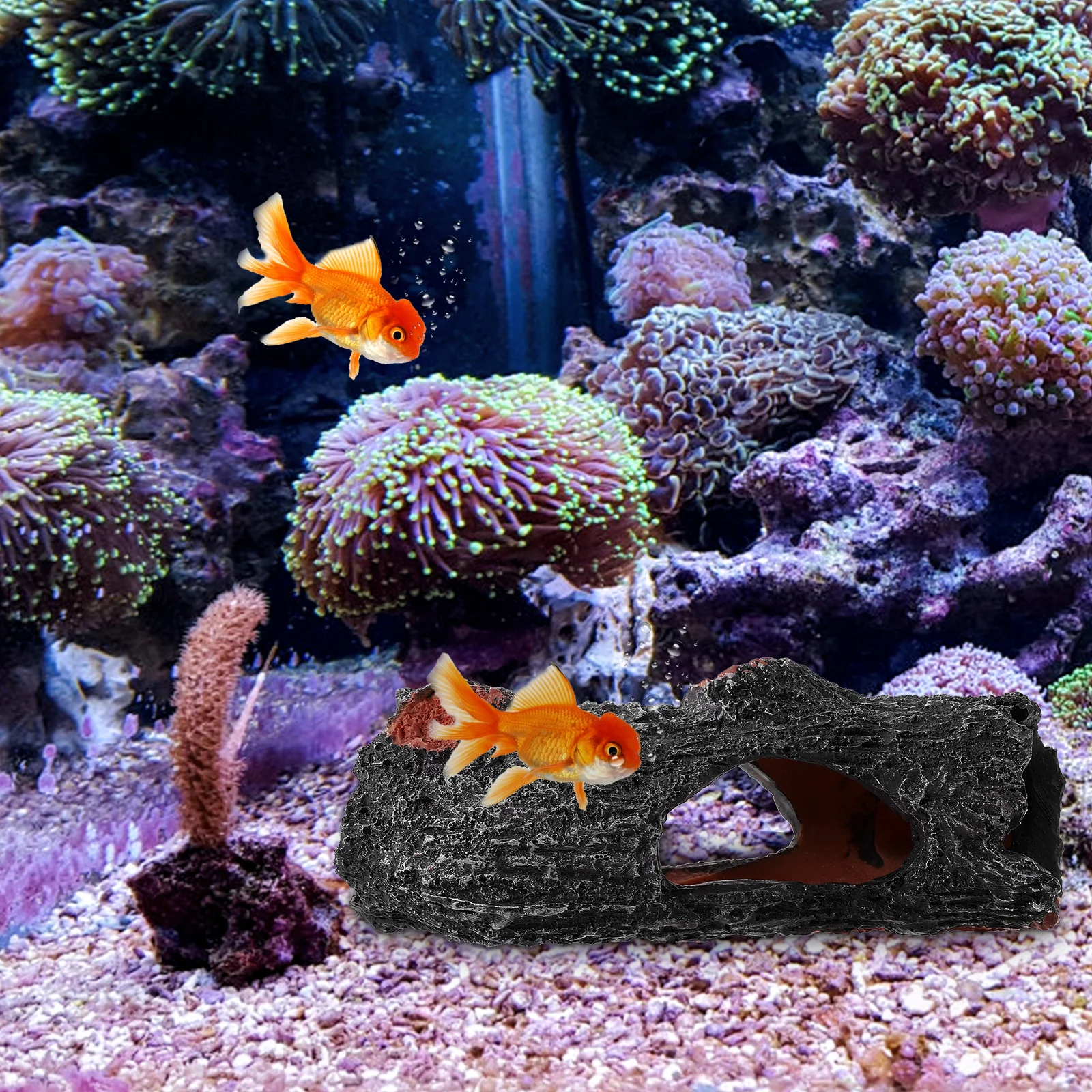 

Delicate Artificial Tree Trunk Cave Aquarium Decoration Reptile Hideout Fish Tank Ornament Landscape Stump Safe for Pets