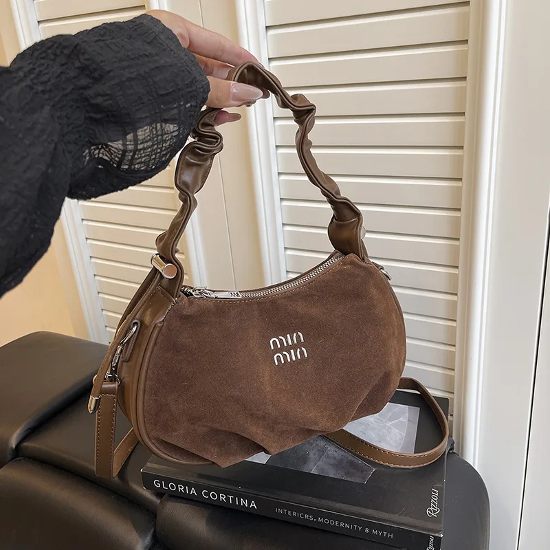 

Осень 2025 года, замшевая плиссированная сумка под мышками, ретро-кошелек для улицы и работы, модная ручная регулируемая сумка через плечо