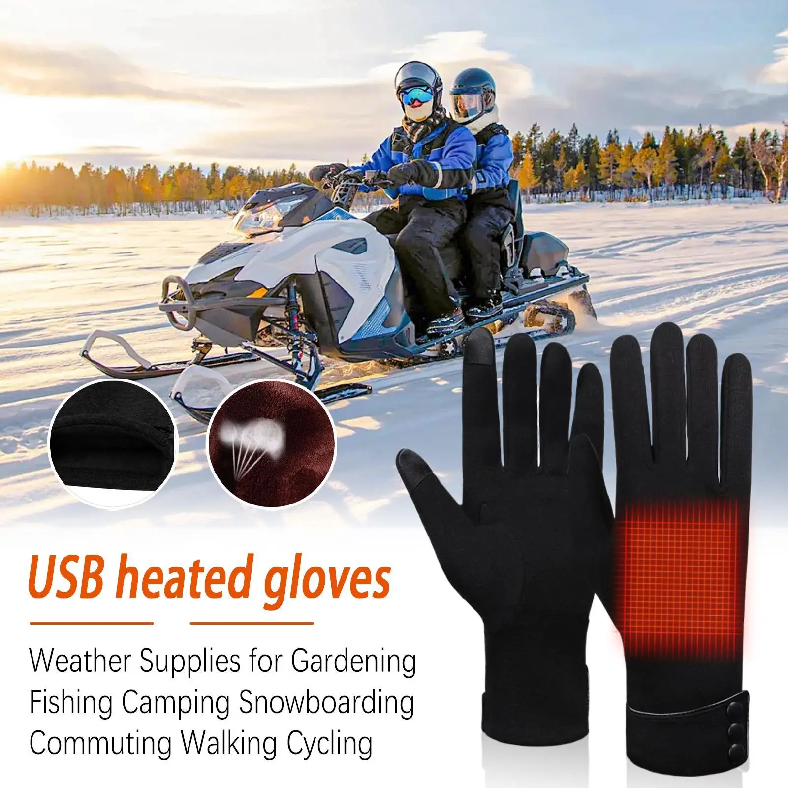 

Мотоциклетные перчатки с подогревом, 3-уровневые перчатки с USB-подогревом, принадлежности для велоспорта для ежедневных поездок на работу на открытом воздухе, зимние виды спорта, езды на мотоцикле