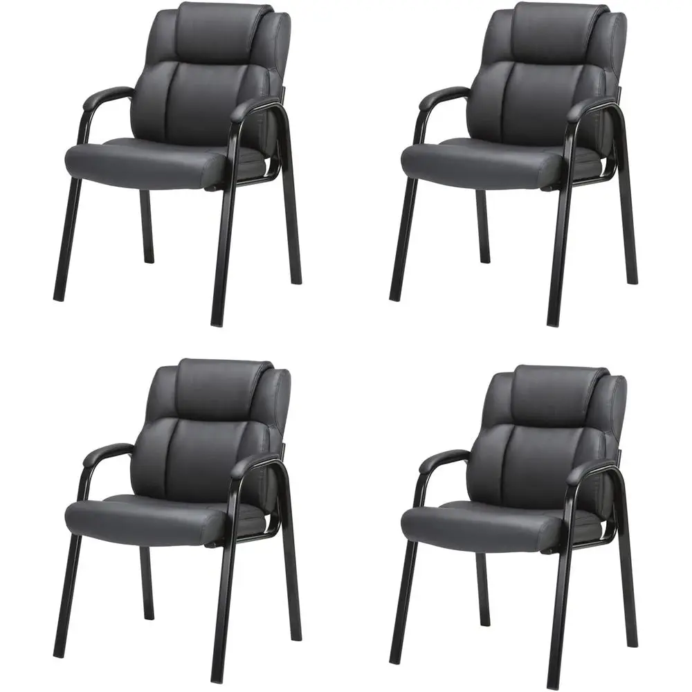 

Leather Padded Armrest Metal Base Chair, 4-Pack for Office, Conference, and Waiting Rooms, Black