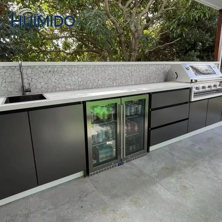 Modern Stainless Steel Outdoor Kitchen Island Cabinet With Sink Stylish Door And Barbecue Function Outdoor Use