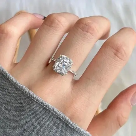 925 Silver Radiant Cut Ring With Certificated White Radiant Cut Gemtones DIY Jewelry Earring Ring Making Factory Wholesale