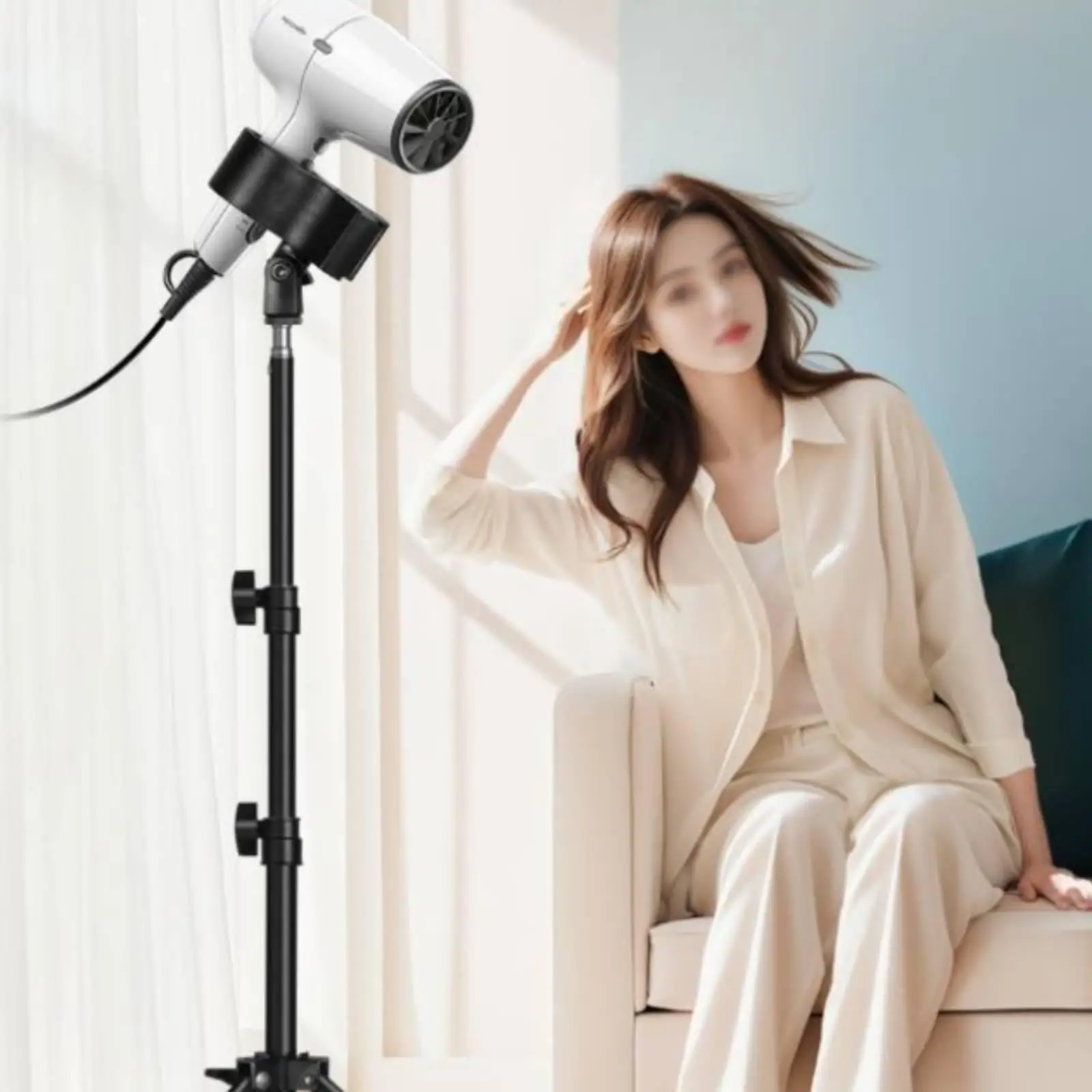 Metal Hair Dryer Stand with Foldable Tripod Base Adjustable Head for Hands Free Blow Drying Home Salon Use