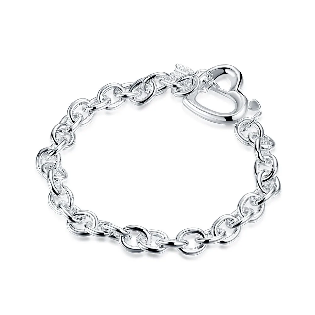 Pulseira Coração Fino para Mulheres, Charme Prata Esterlina 925, Favor Festa de Noivado, Acessórios Joias, Fashion, 8 in, Novo