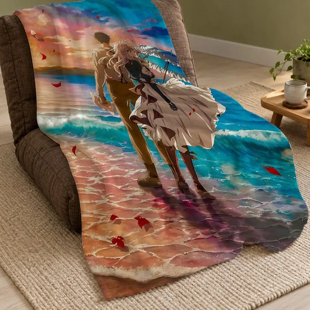 Anime V-Violet E-Evergarden Throw Double Sided Flannel Throw Blanket Soft Warm Washable Home Decor
