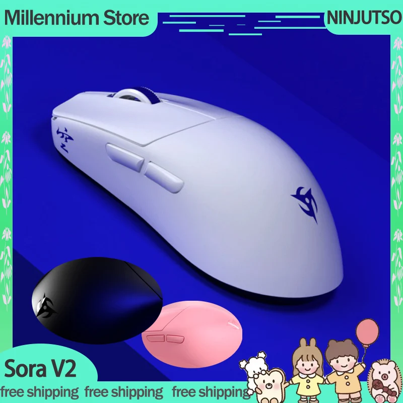 

Gamer Mouse Ninjutso Sora V2 Поддержка 8k 2,4G Беспроводная мышь 8000 Гц PAW3395 Индивидуальная мышь APEX CSGO Esports FPS Gamer Mice