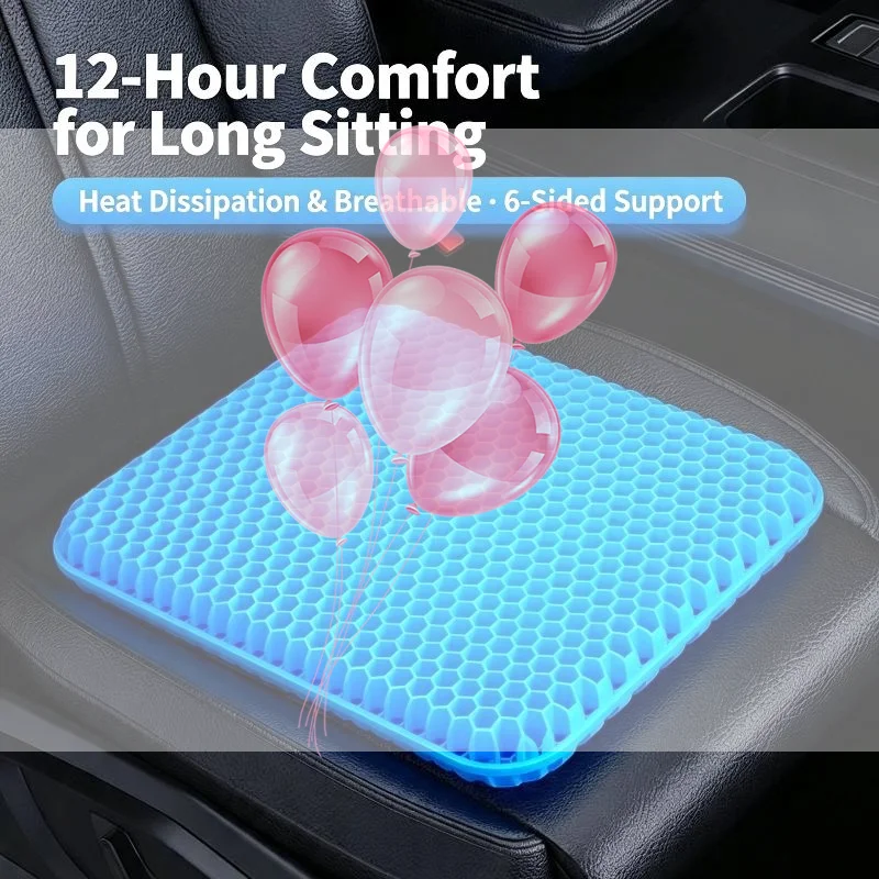 Honeycomb Gel Seat Cushion Breathable Cooling Ergonomic Support for Back Tailbone Pain Relief Car Office Chair Use