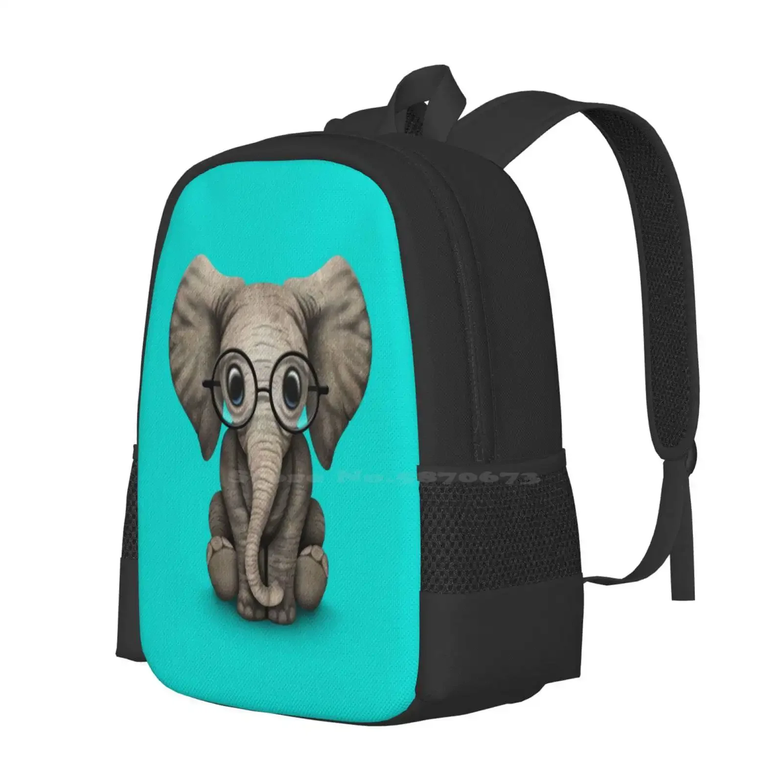 لطيف الطفل الفيل العجل مع نظارات القراءة على الأزرق سعة كبيرة حقيبة المدرسة حقائب الكمبيوتر المحمول الطفل الفيل يرتدي النظارات