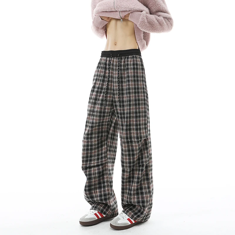 

Summer Black Casual Pants Men Retro Plaid Pants Men Streetwear Hip-hop Loose Wide Leg Pants Mens Vintage Trousers Plus Size 4XL