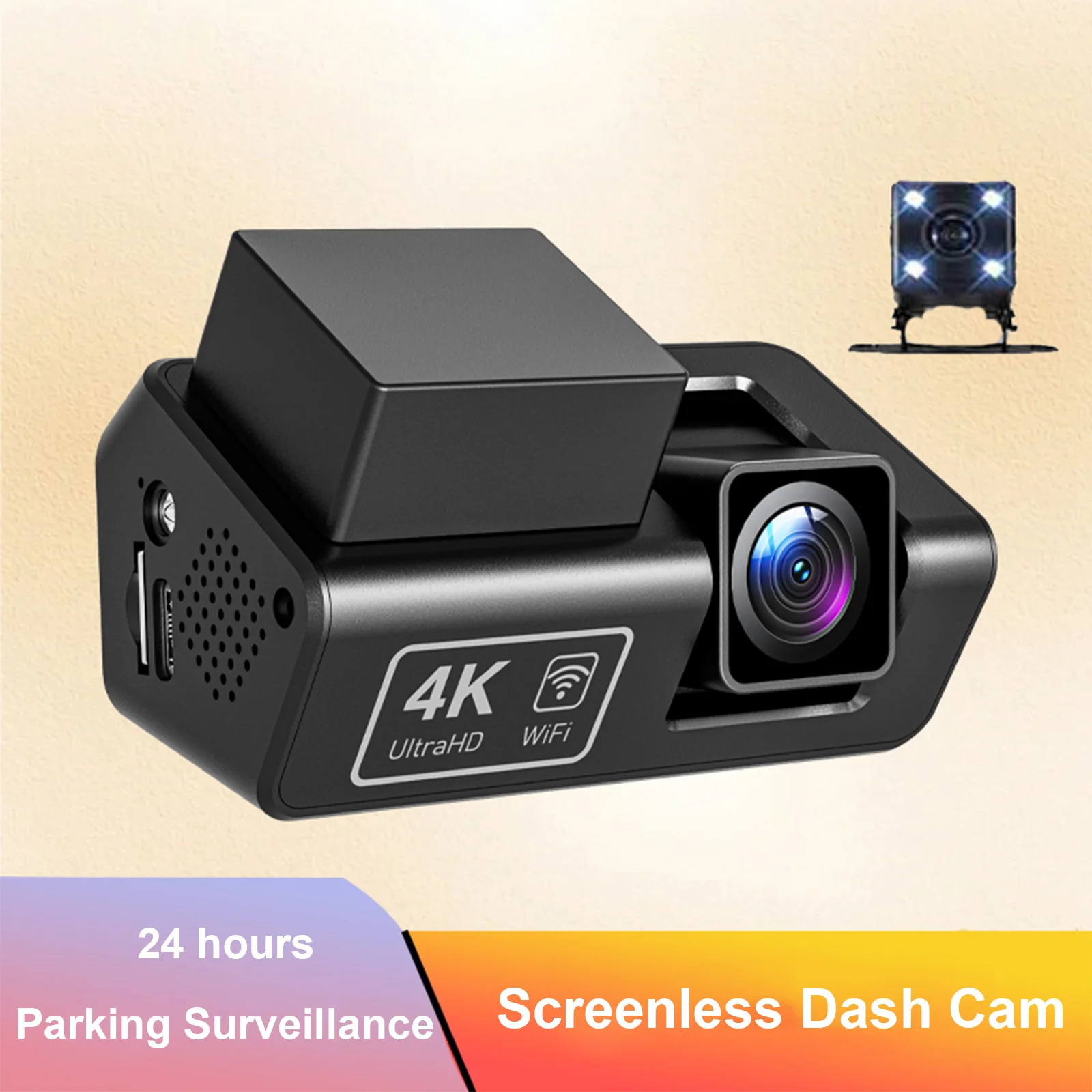 4K Dash Cam Built-in WiFi and Night Vision Car Dash Camera Compact with 24H Parking Mode Cycle Recording G-Sensor