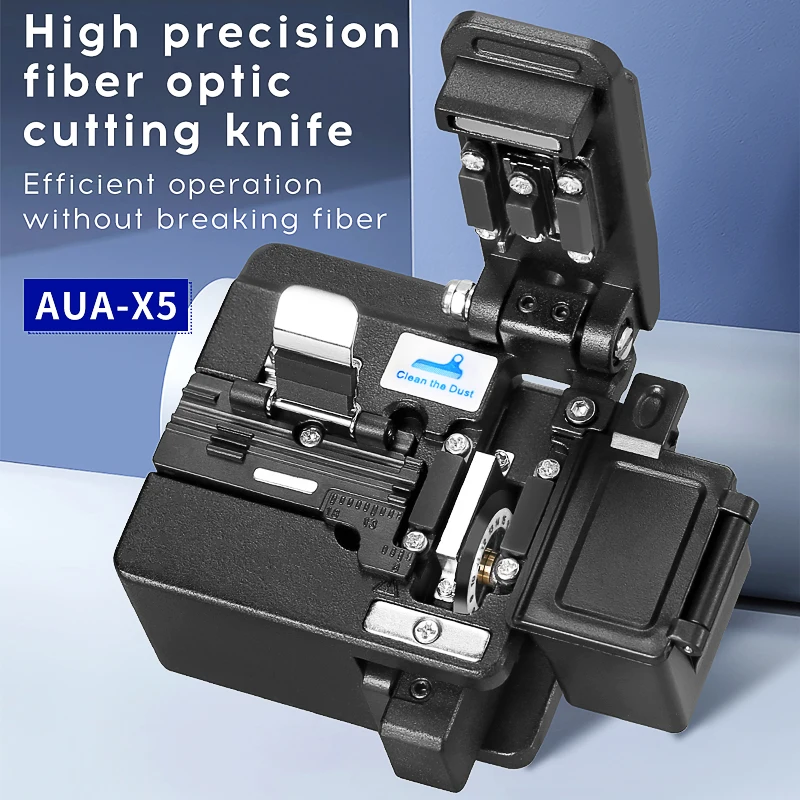 AUA-X5 High Precision Fiber Cleaver Auto Return Blade Optical Fiber Cutting Knife FTTH Cutter with Waste Fiber Box for Hot Melt