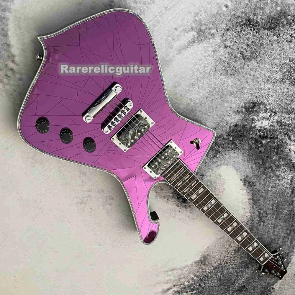 Custom Stanley Cracked Mirror Purple Electric Guitar , Abalone Binding, Mirror Pickguard, Chrome Hardware