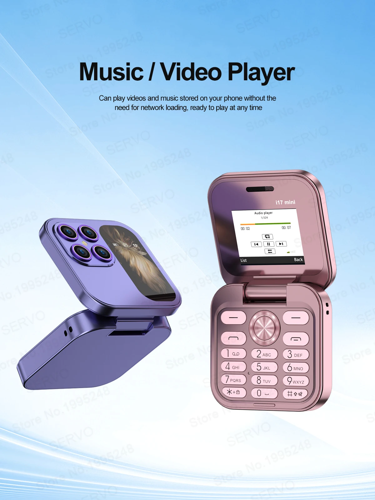 SERVO I17 Mini Flip Mobile Phone 2G Network 1.77inch Screen Dual SIM Flashlight Speed Dial FM Radio Small Fashion Foldable Phone