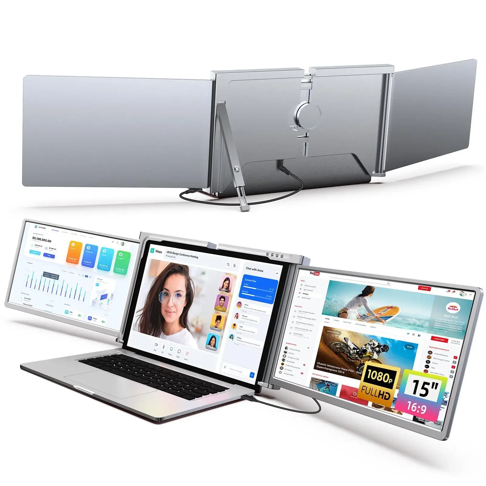 Customize 15 Inch ONE CABLE for DUAL SCREEN Portable Monitor for Laptop Screen Extender Triple Screen Monitor Portable