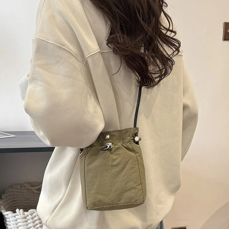 Women's Mini Crossbody Phone Bag Lightweight Soft Fabric Drawstring Shoulder Pouch for Travel Daily Use