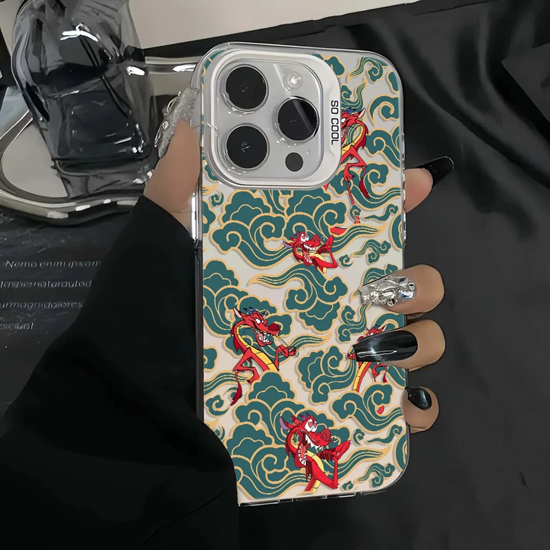 Disney Mulan Draak Voor iPhone Apple 15 14 13 12 11 XS XR X 8 7 Pro Max Plus Kleurrijk Zilver Schokbestendig Telefoonhoesje TPU