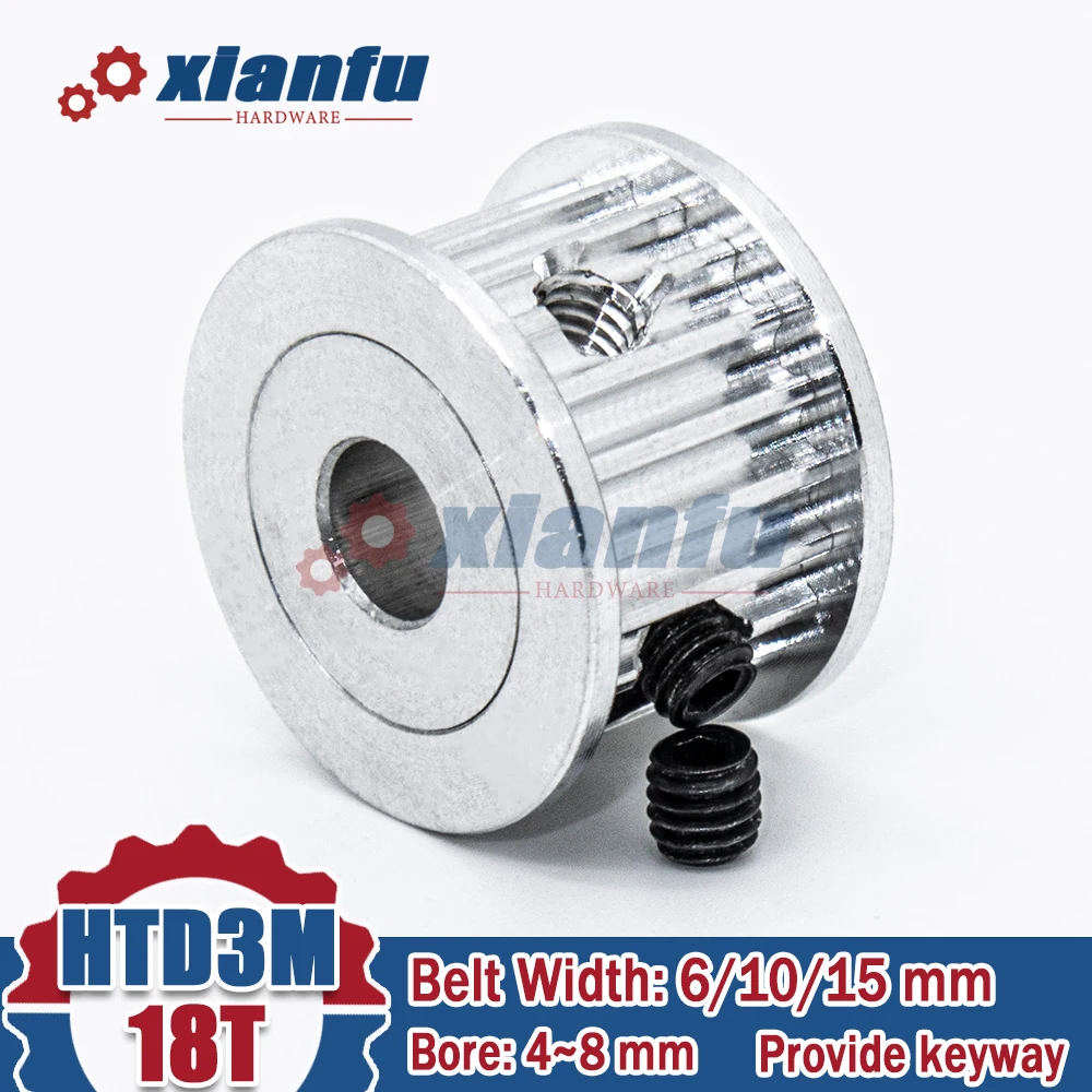 18 Teeth HTD3M Timing Belt Pulley 3M AF Type Bore 4/5/6/6.35/7/8mm Synchronous HTD 18T Aluminum Alloy Wheel For Width 6/10/15mm