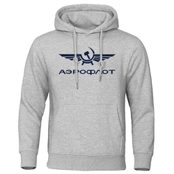 Aeroflot Aviation Russe Pilote Print Men Hoodies Loose Casual Clothing Autumn Fashion Tops Crewneck Pullover Fleece Hoody Male