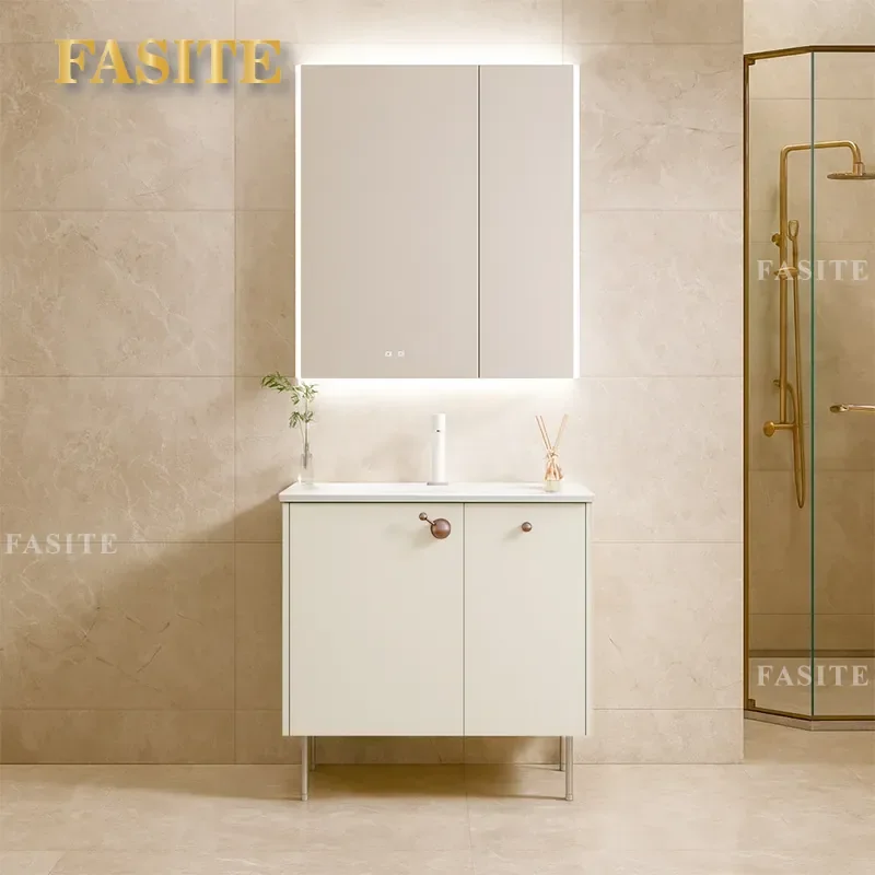 For 304 Stainless Steel Bathroom Cabinet with Ceramic Integrated Wash Basin Creative Storage Vanity Unit Modern Home Decor