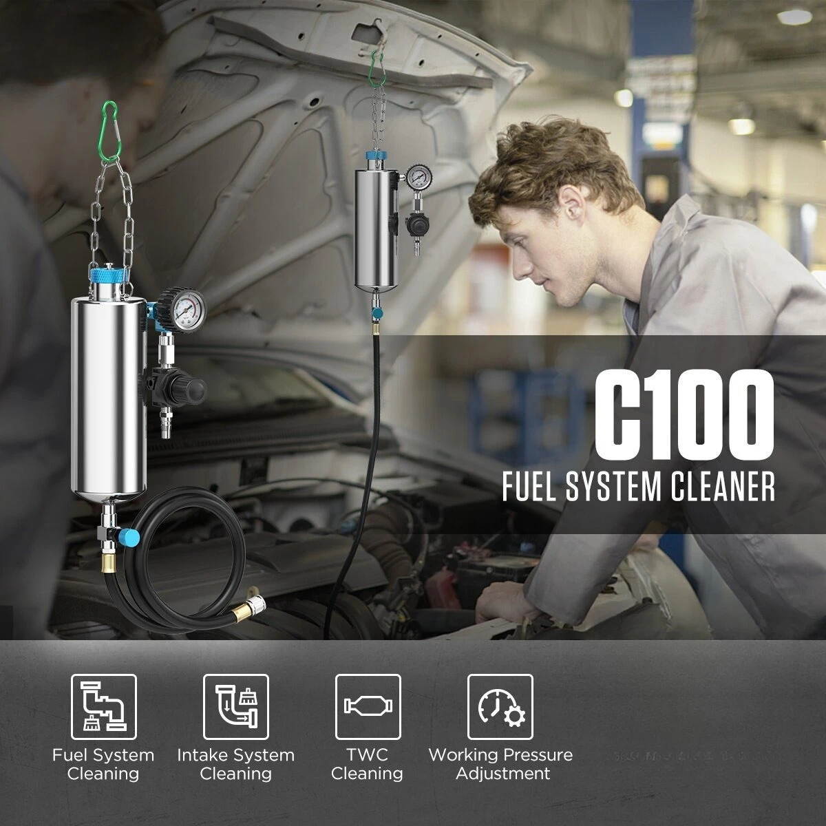 C100 three-way catalytic throttle cleaning bottle tool, auto repair engine dirt cleaning