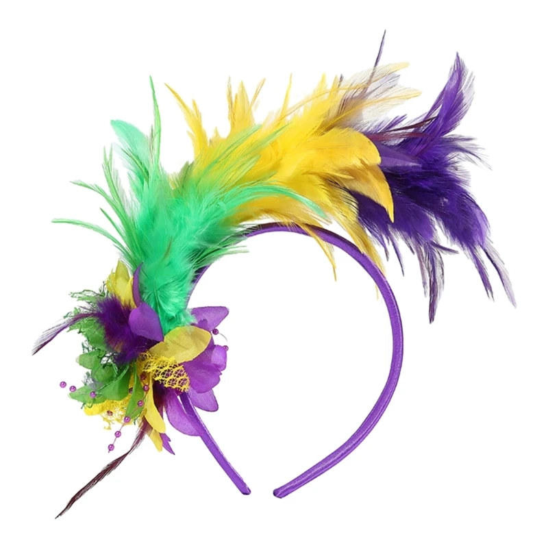 Buntes Feder-Stirnband für Maskeraden, TeaParty-Kostümzubehör, Fascinator-Haarband, 1920er-Jahre-Party-Kopfbedeckungen