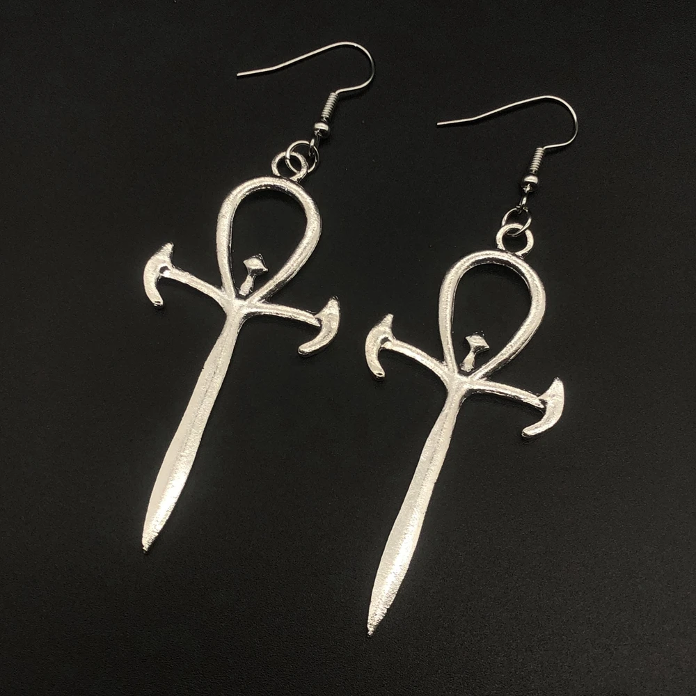 Goth Vampire Gothic Ankh Cross Black Earrings Occult Gothic Dracula Nosferatu Symbol Fashion Original Jewelry Gift Fashion New