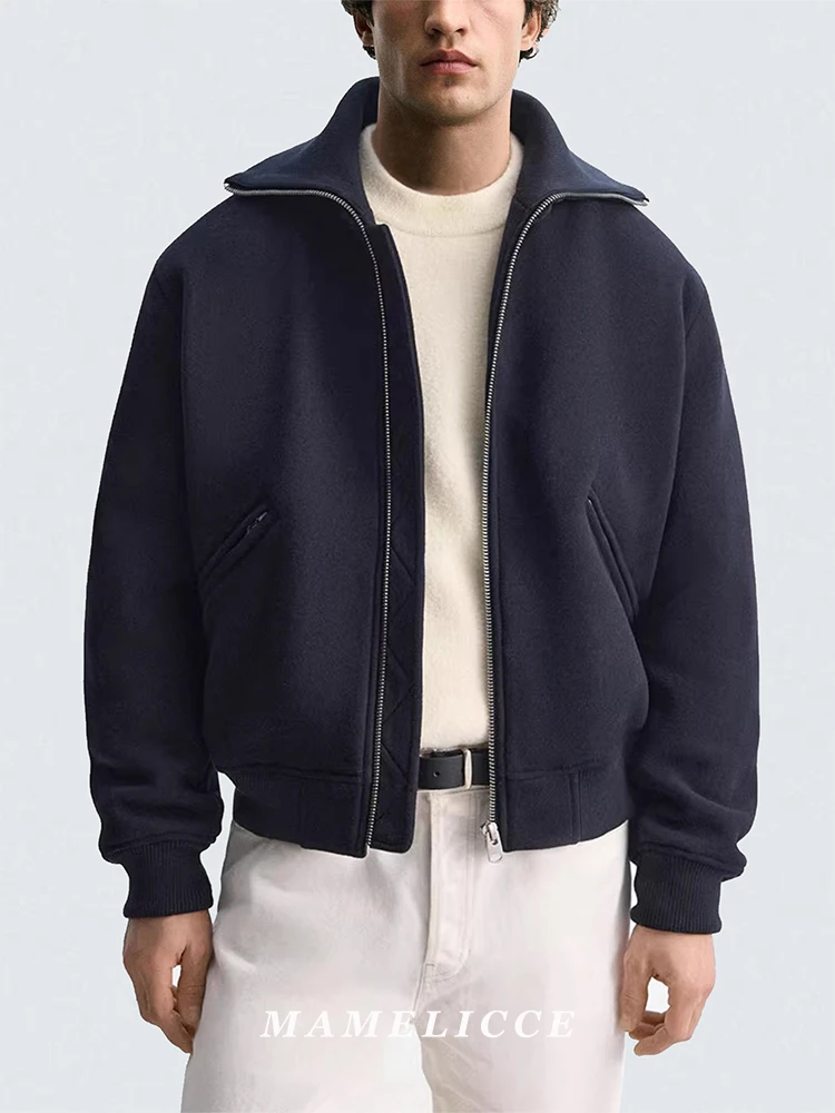 MAMELICCE Original design Men's knitted high collar faux woolen cotton jacket loose thick co high quality padding jackets