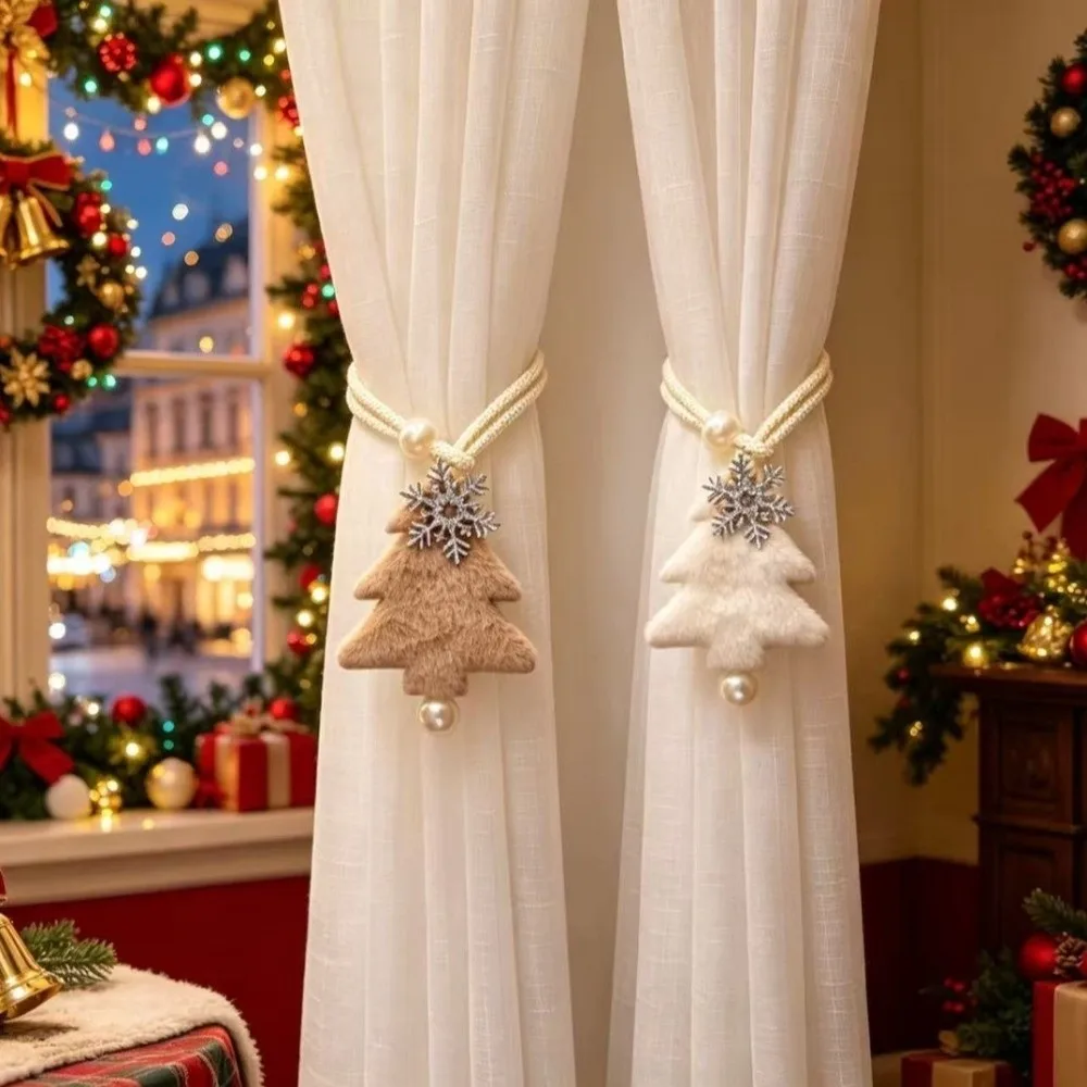 2PCS/SET Adjustable Christmas Tree Curtain Tieback Exquisite with Ball Pendant Curtain Strap Decorative Plush