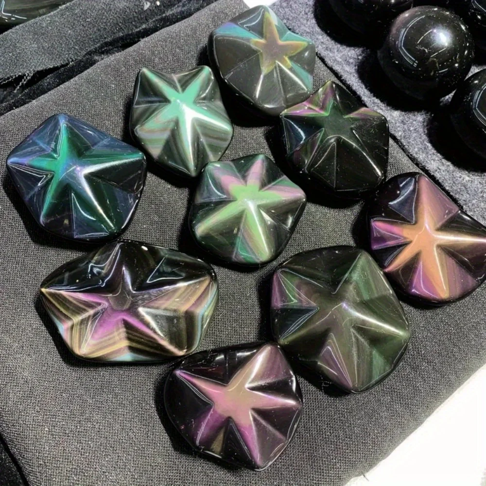 1PC Rainbow Obsidian Five Pointed Star Carving | Rainbow Halo Effect, Home or Office Decor, Desktop Ornament,Gift for Graduae