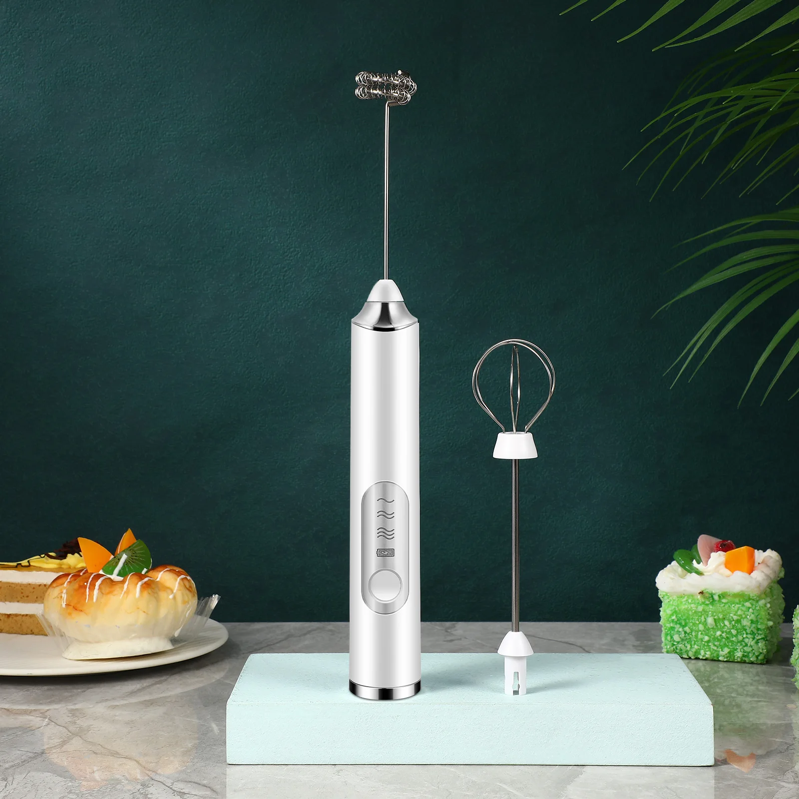 

2pcs Electric Whisk 3 Gears Rechargeable USB Lasting Large Capacity Low Noise Portable Mixer for Coffee Froth Cream