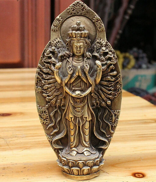 bronze Decoration Pure Brass Good value Lucky China Buddhism Bronze Stand 1000 Arms Guan Yin Avalokiteshvara of Goddess Statue