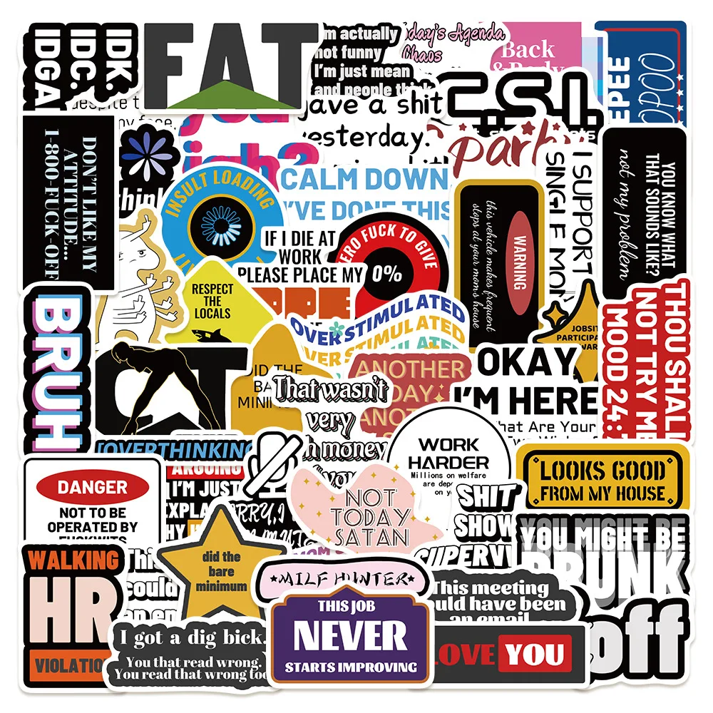 50Pcs Funny Stickers for Adults Meme Sticker Water Bottles Laptop Hard Hats Waterproof Cool Sarcastic Scrapbooking Decals