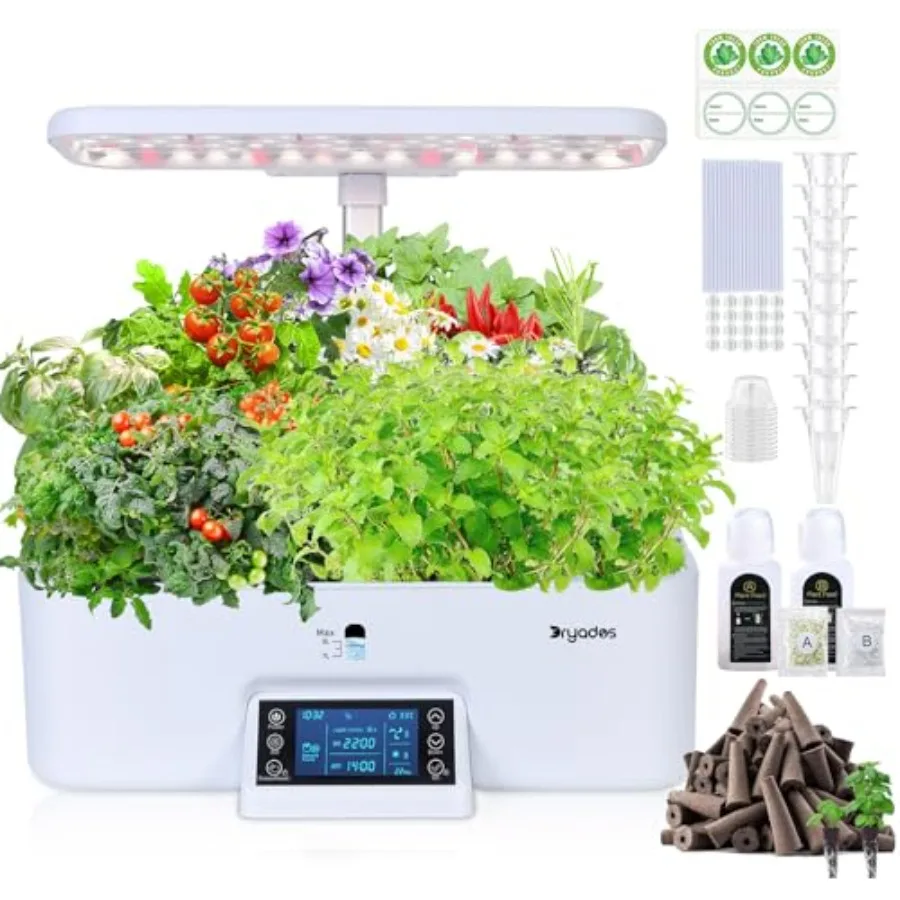

17-Pods Hydroponic Growing System with 24W Full-Spectrum Cooling Grow Light Smart Control Panel Seed Pods Kit for Indoor Garden