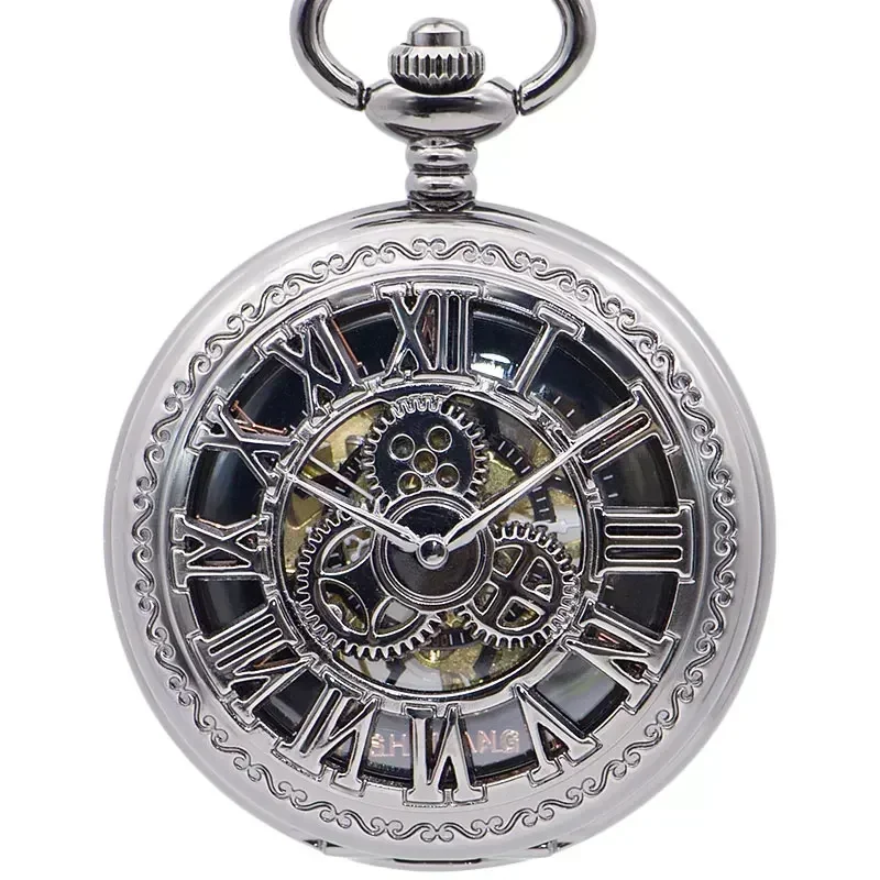 

New Fashion Automatic Mechanical Pocket Watches Skeleton Gear Roman Numbers Case Best Gift for Men Women PJX1406