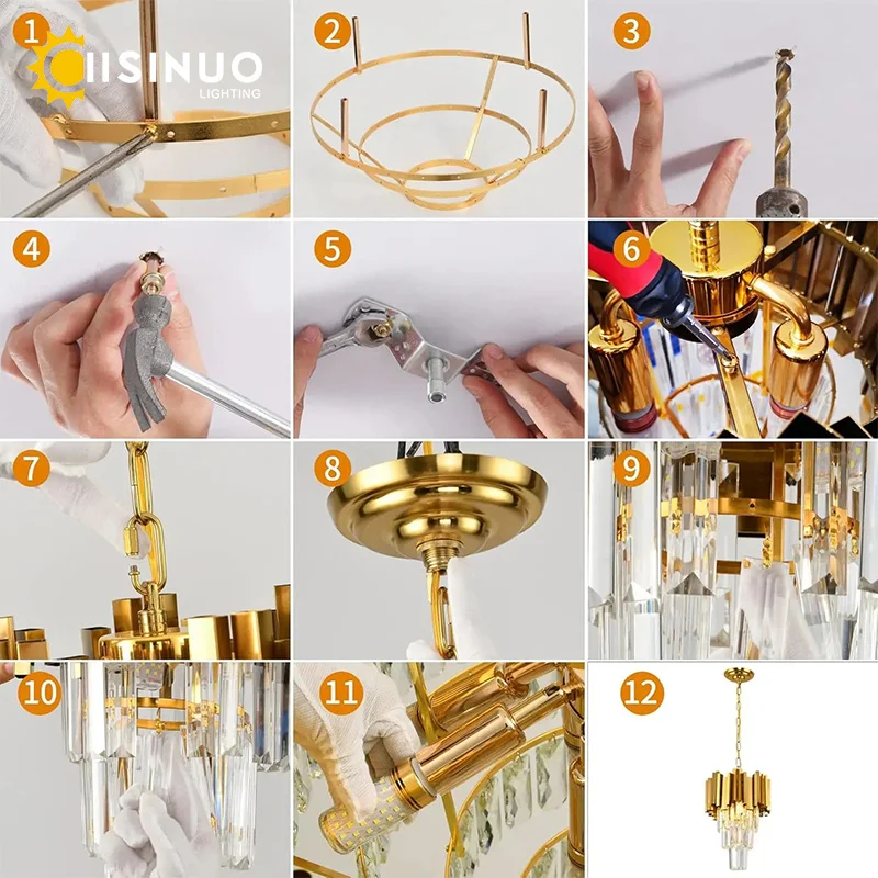 Modern Golden Circular Crystal Pendant Light D30cm Adjustable Height Ceiling Light for Living Room Dining Room Hotel Lobby Decor