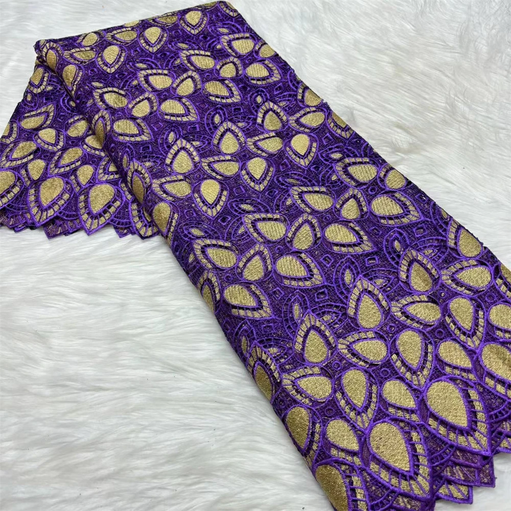 

Purple Guipure Embroidery Lace 2025 African Lace High Quality Cord Lace Guipure Fabrics For Women Party Dress 5 Yards