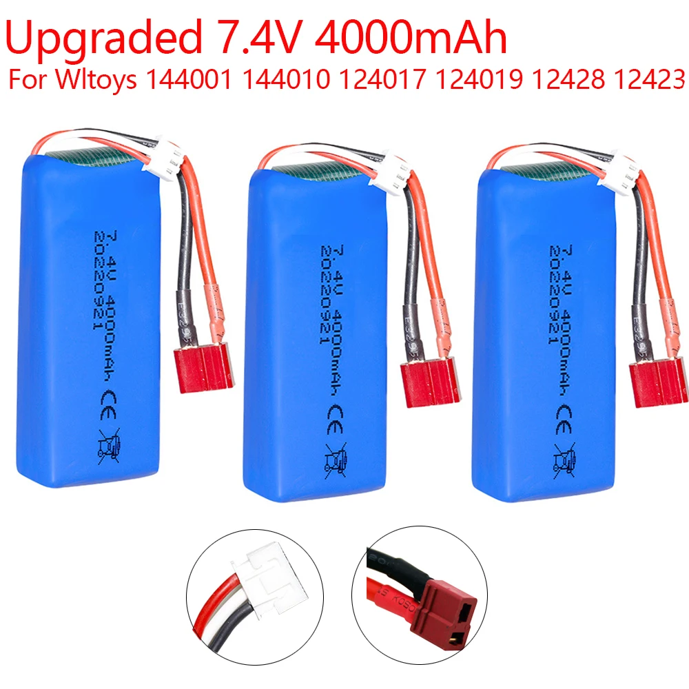 7.4V 4000mAh Lipo battery FOR Wltoys 144001 144010 124017 124019 12428 12423 Upgraded rechargable battery for RC cars boat parts