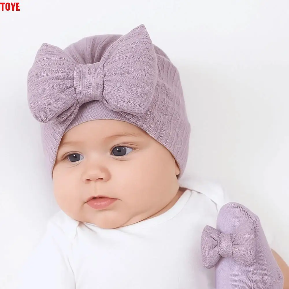 القطن متماسكة الطفل قبعة الجوارب مجموعة كبيرة Bowknot مطاطا الطفل القوس الجنين قبعة يندبروف 0-12 شهرا الوليد قبعة عمامة الطفل