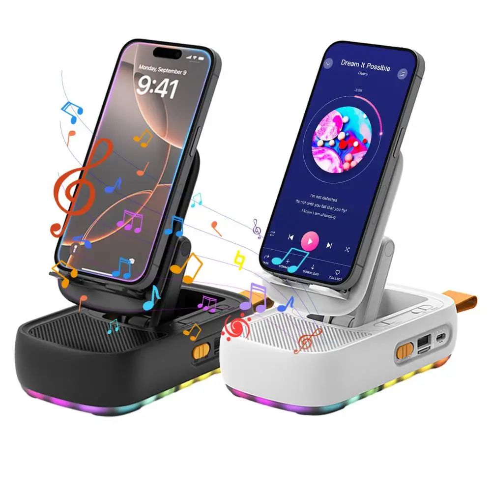 

Charging Phone Stand Foldable Rotatable Desk Stand with Bluetooth Speaker Colorful Ambient Light for Samsung Tablets Wireless Tf