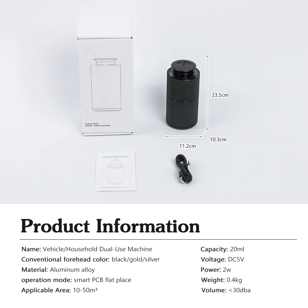 Domowy dyfuzor samochodowy Dystrybutor zapachów perfum Aromat powietrza Materiał ze stopu aluminium Do użytku biurowego Pojemność 20 ml Inteligentna płytka PCB Laid Flat