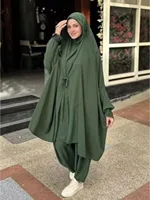 Eid musulman Long Khimar haut pantalon 2 pièces ensemble femmes Abaya prière vêtement couverture complète Ramadan caftan Djellaba Musulman Ensembles 3