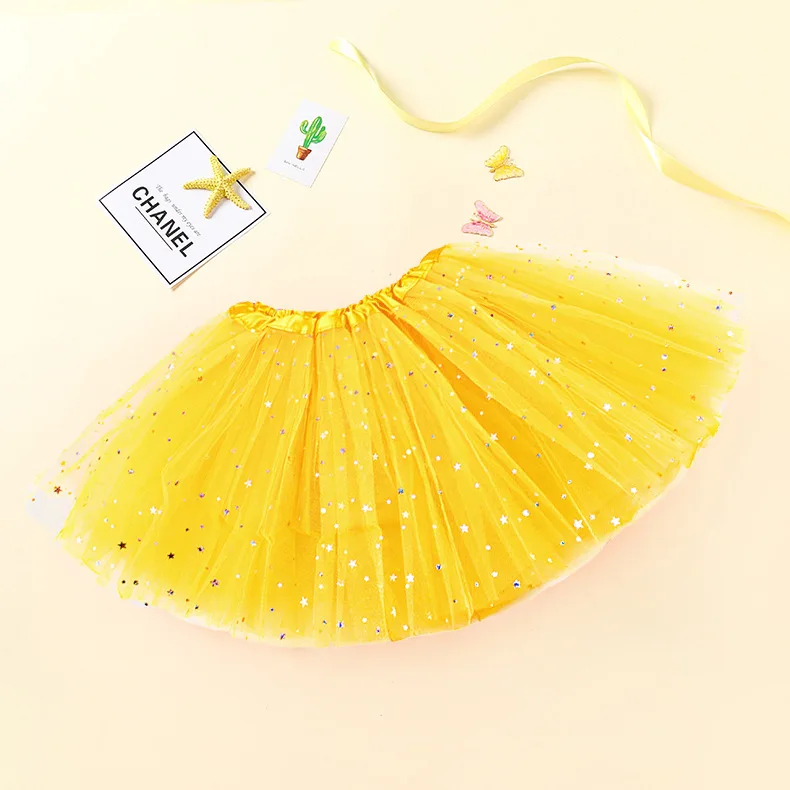 Summer Kids Baby Star Glitter Dance Tutu Skirt For Girl Sequin 3 Layers Tulle Toddler Lace Pettiskirt Children Chiffon 2-8T